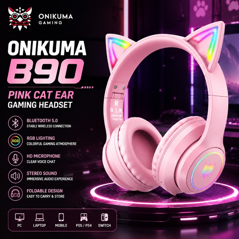 Pc Gaming Pink - Onikuma B90 핑크 고양이 귀 게임용